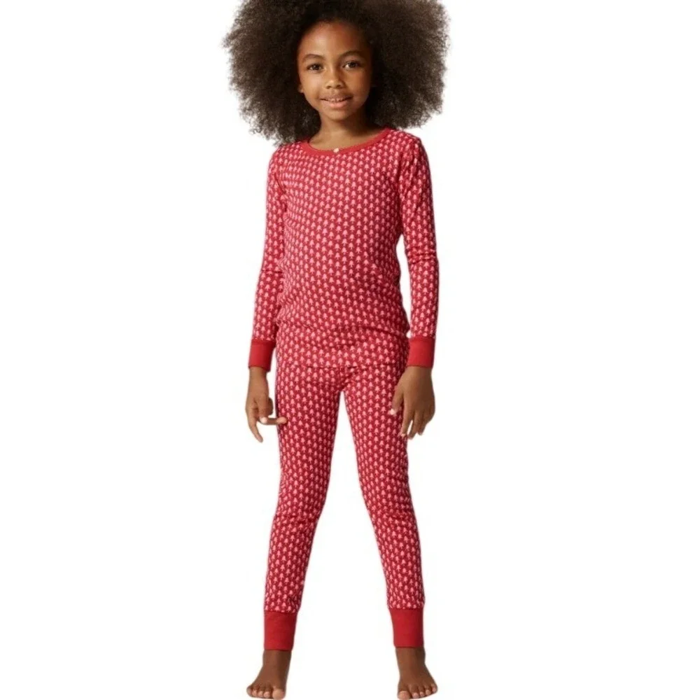 Crewcuts Red Pink Pine Tree Cotton Pajama Set‎ Size 14 Holiday Sleepwear NWOT